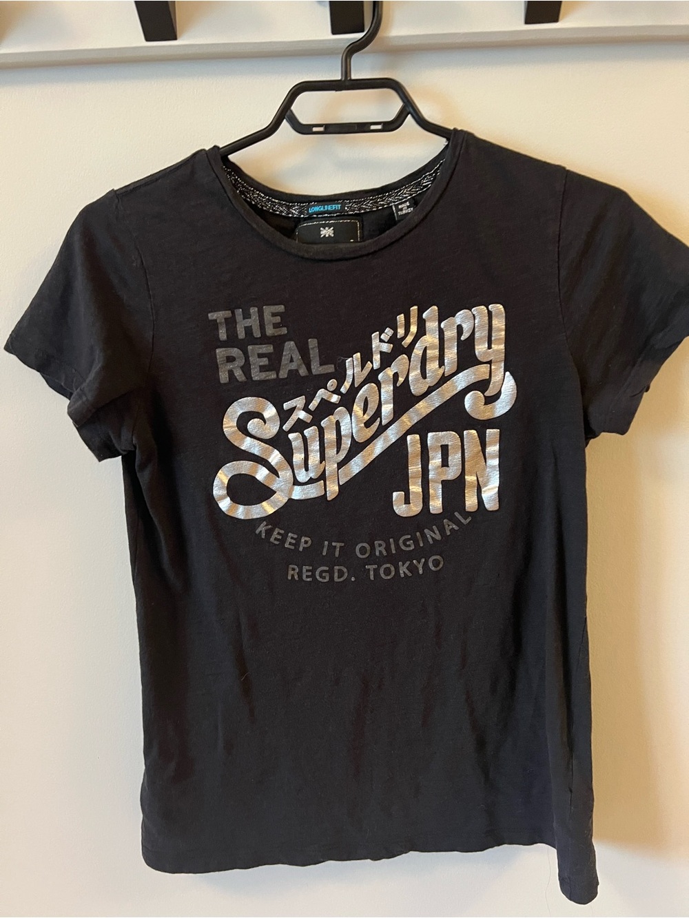 Superdry Black Tee with Silver Metallic Logo